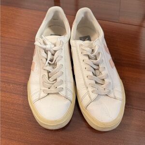 Veja White and Light Pink Sneakers